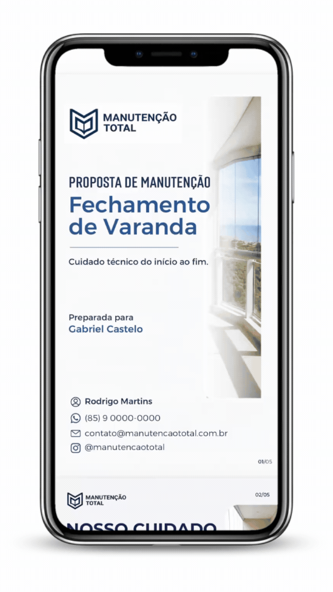 Celular mostrando a proposta PCV em formato vertical, organizada e fácil de ler