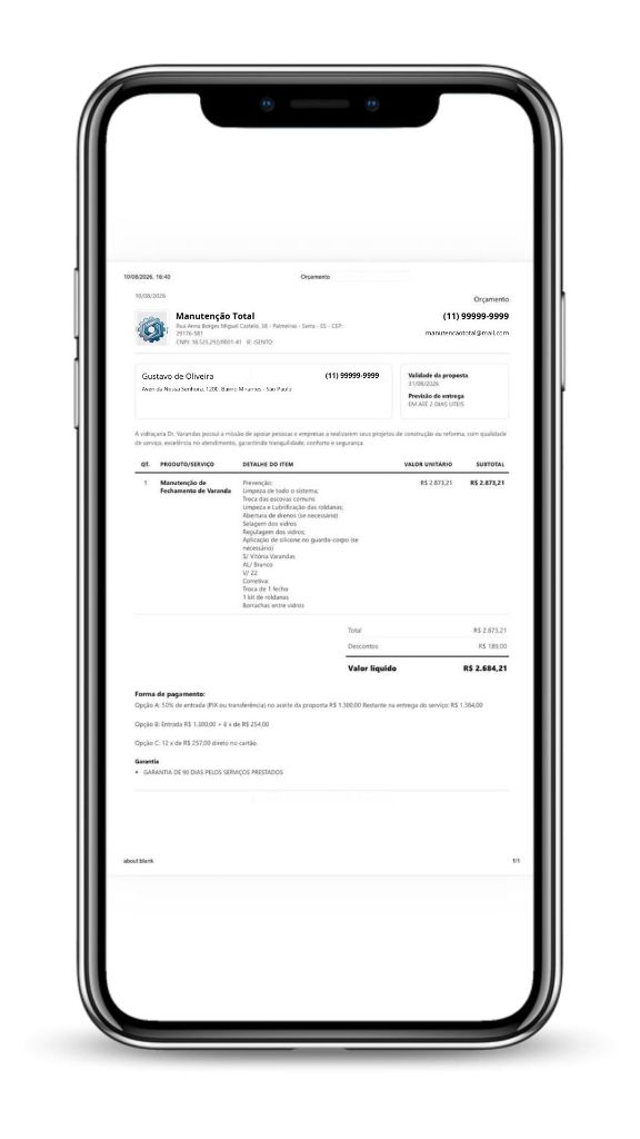 Celular mostrando uma proposta tradicional em A4, pequena e difícil de ler